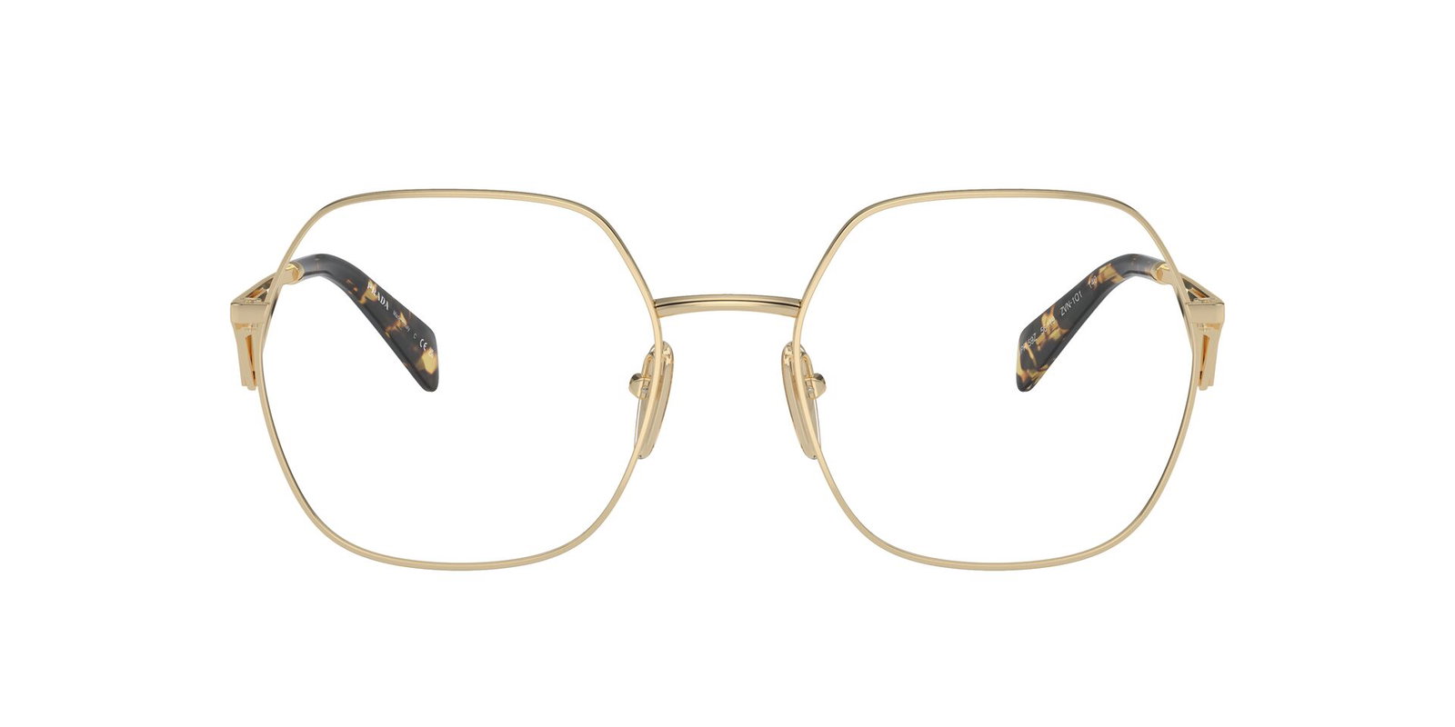 Das Bild zeigt die Prada Brille 59ZV in Hellgold von vorne.
